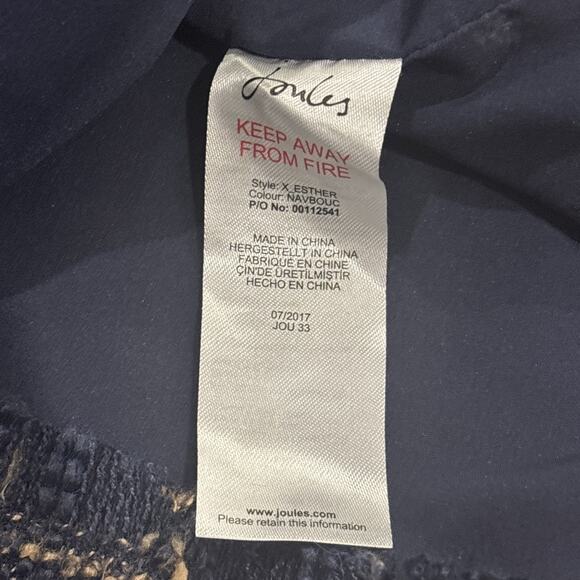 Joules Tweed Shift Dress Womens 6 Navy Brown 3/4 Sleeve Frayed Hem Back Zip - Picture 7 of 9